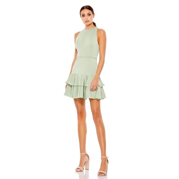 Mac Duggal 55291 Pistachio Green Ruffled Sleeveless Jewel Neck Dress Size 4 NWT